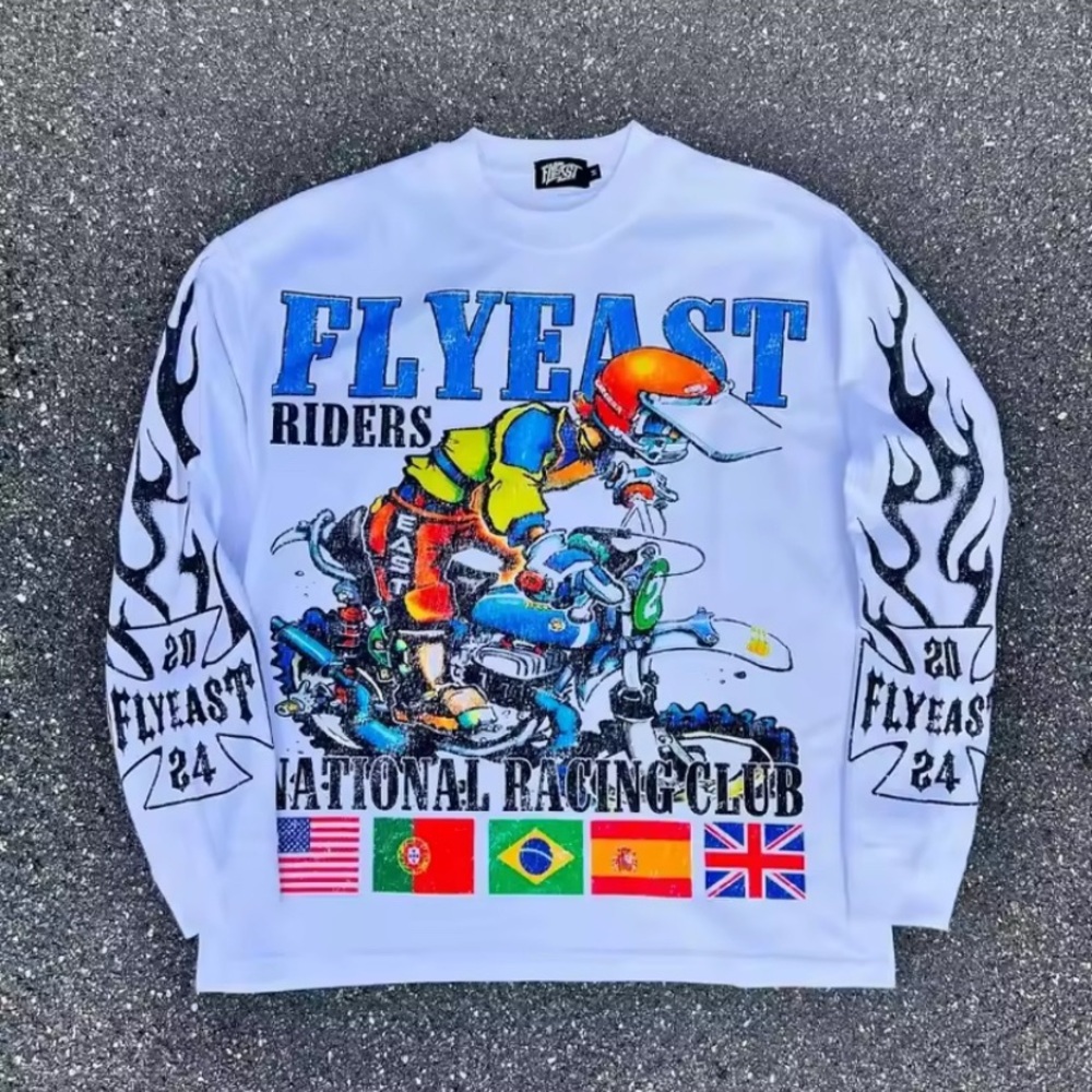 Blue and White Graphic Crewneck Sweater